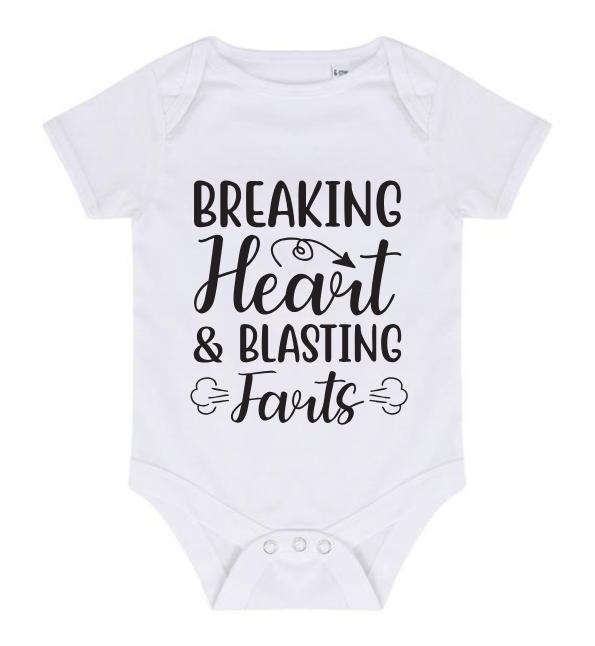 “BREAKING HEARTS & BLASTING FARTS” BABY VEST BODYSUIT