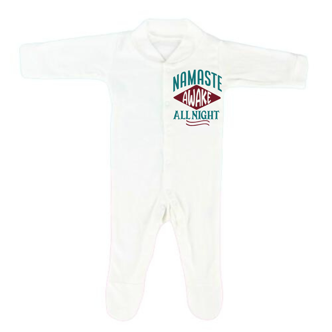 “NAMASTE AWAKE ALL NIGHT BABYGROW