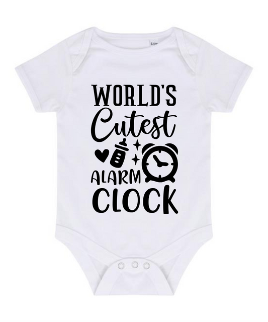 “WORLD’S CUTEST ALARM CLOCK” BABY VEST BODYSUIT