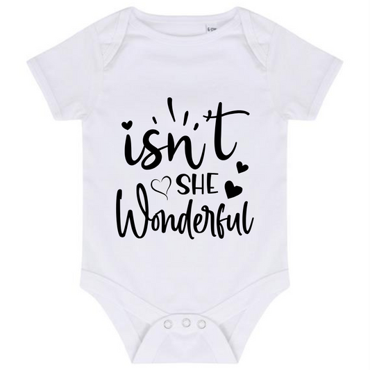 “ISN’T SHE WONDERFUL’ BABY VEST BODYSUIT