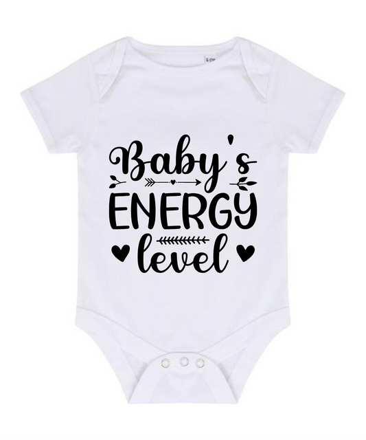 “BABY’S ENERGY LEVEL” BABY VEST BODYSUIT