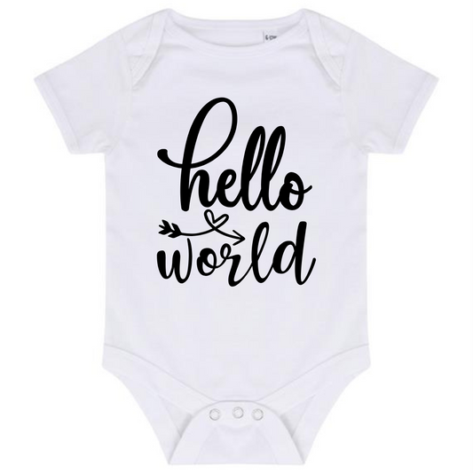“HELLO WORLD” BABY VEST BODYSUIT