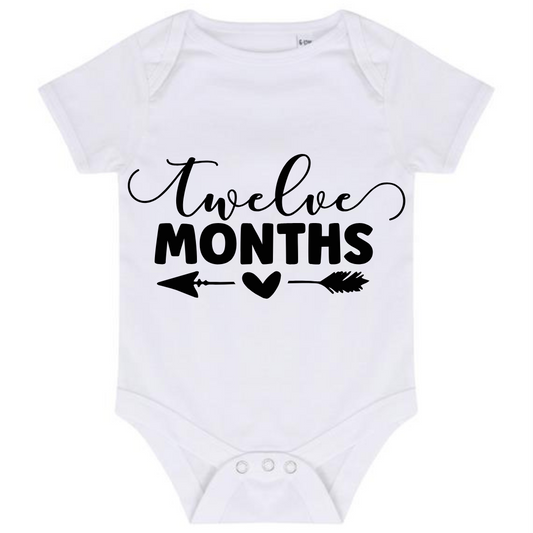 “TWELVE MONTHS” BABY VEST BODYSUIT