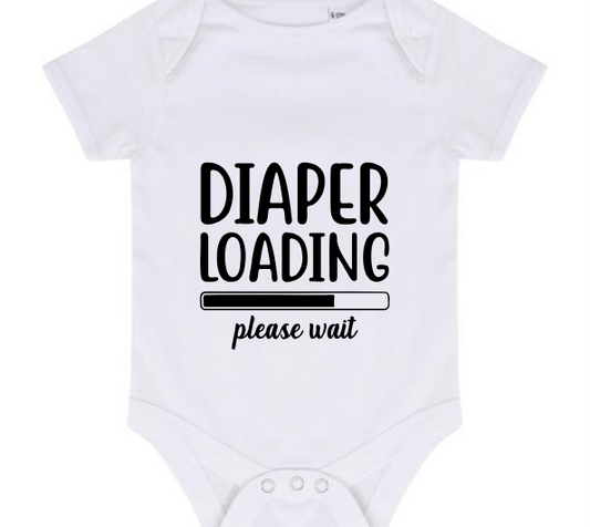 “DIAPER LOADING PLEASE WAIT” BABY VEST BODYSUIT