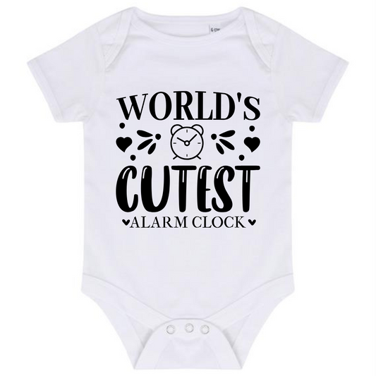 “WORLD’S CUTEST ALARM CLOCK” BABY VEST BODYSUIT