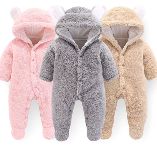 Newborn Baby Boy Girl Hooded Jumpsuit Romper Bodysuit Outfit Winter Warm Clothes