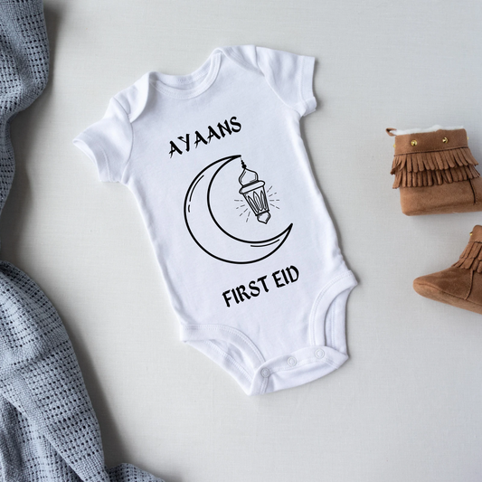First Eid Outfit for Baby – Crescent Moon & Lantern Design